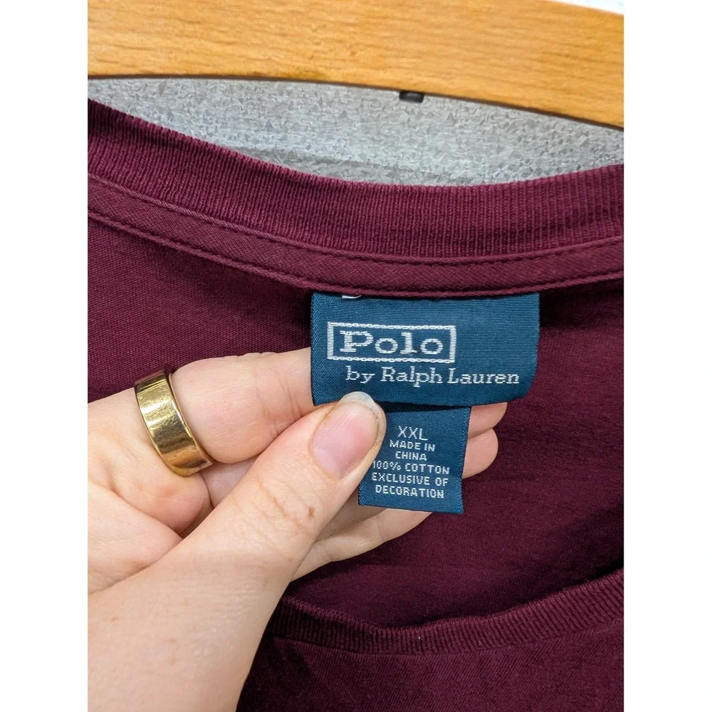 Vintage‎ Polo Ralph Lauren Men's Long Sleeve T-Shirt Maroon Pony Cotton- XXL